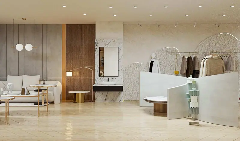 Granitstone Mağaza — Giyim reyonu ve lavabo nişi, Beylikdüzü (16/16)