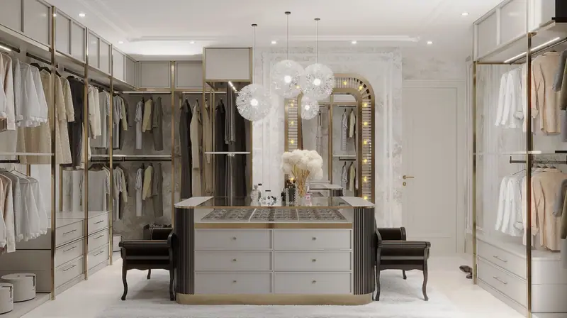Ömerli Villa'da pirinç detaylı giyinme odası